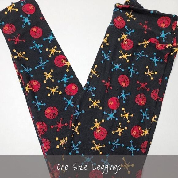 LuLaRoe OS Leggings Jacks Balls Black Red Blue NEW - Picture 1 of 1